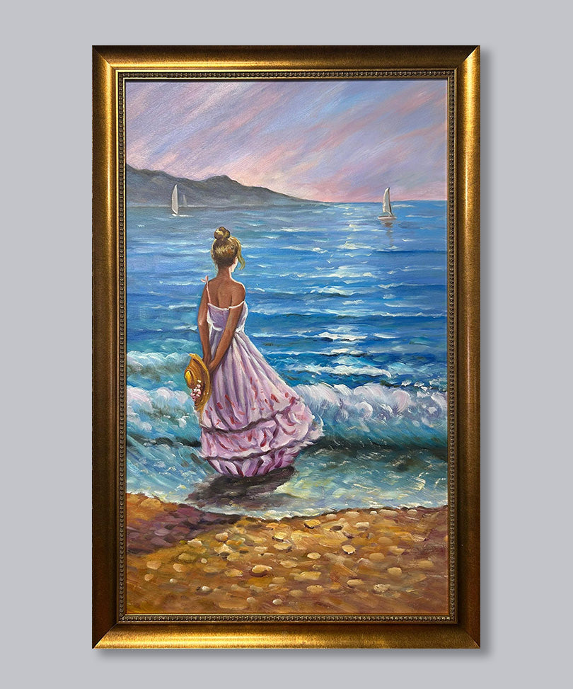 Hand-painted oil painting with wooden frame