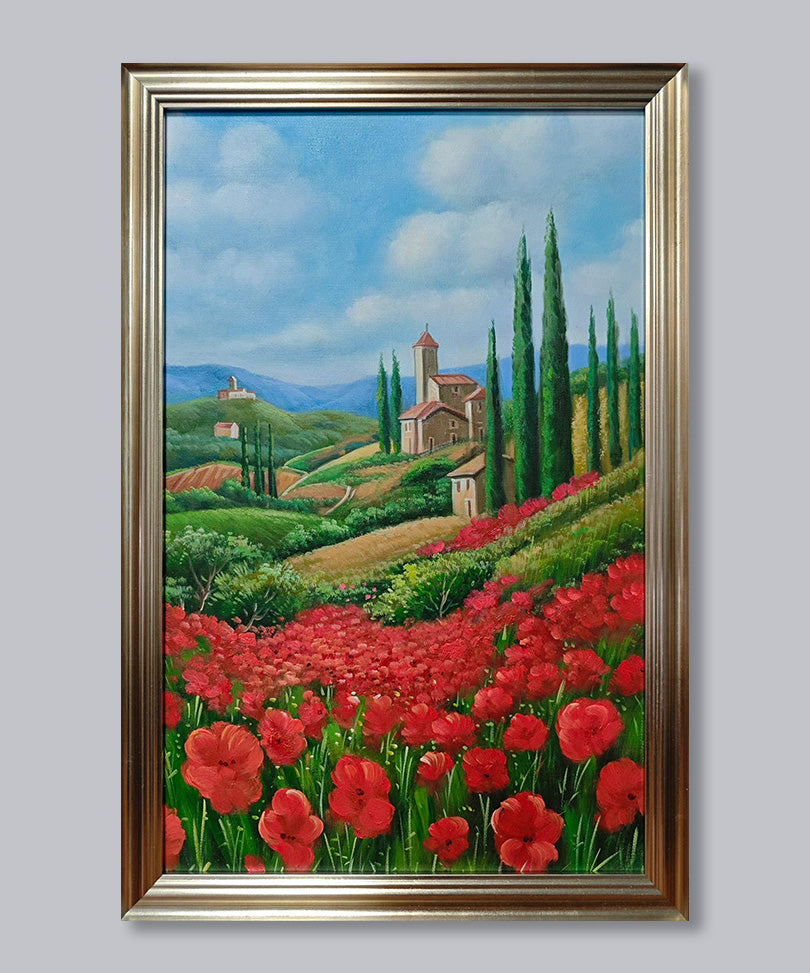 Hand-painted oil painting with wooden frame