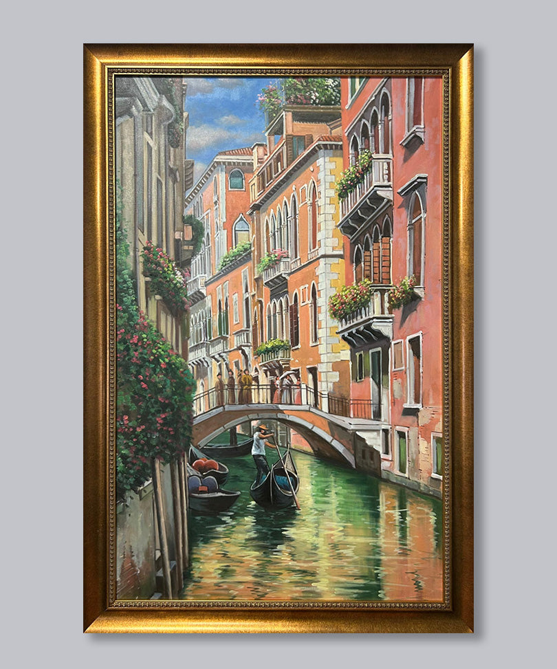 Hand-painted oil painting with wooden frame