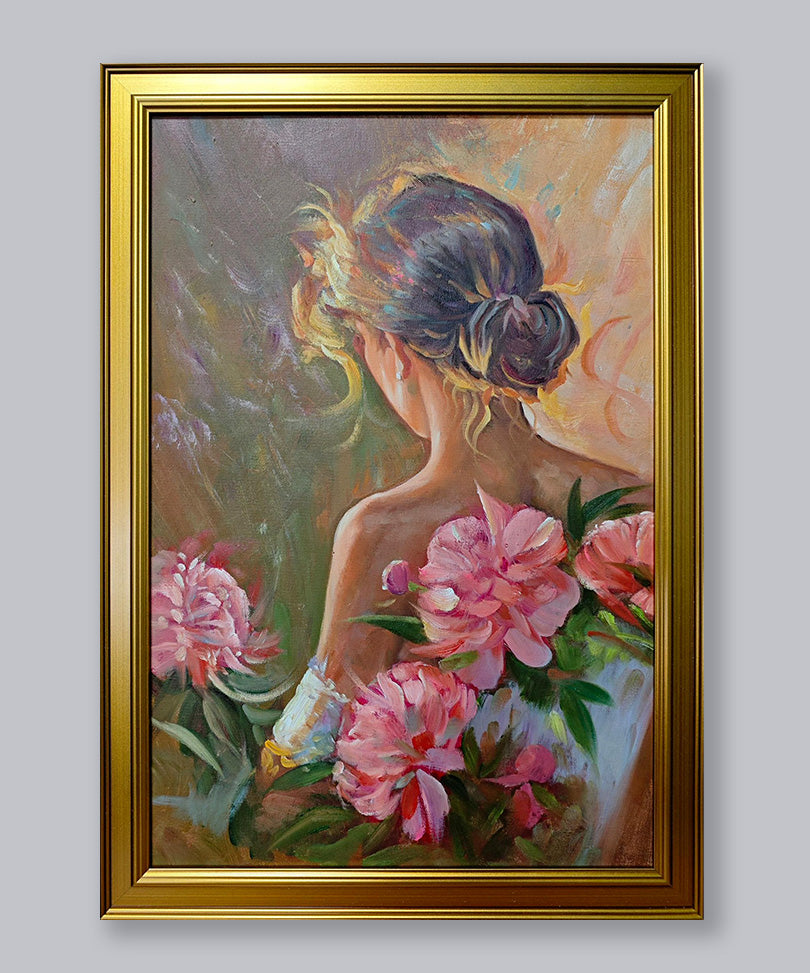 Hand-painted oil painting with wooden frame