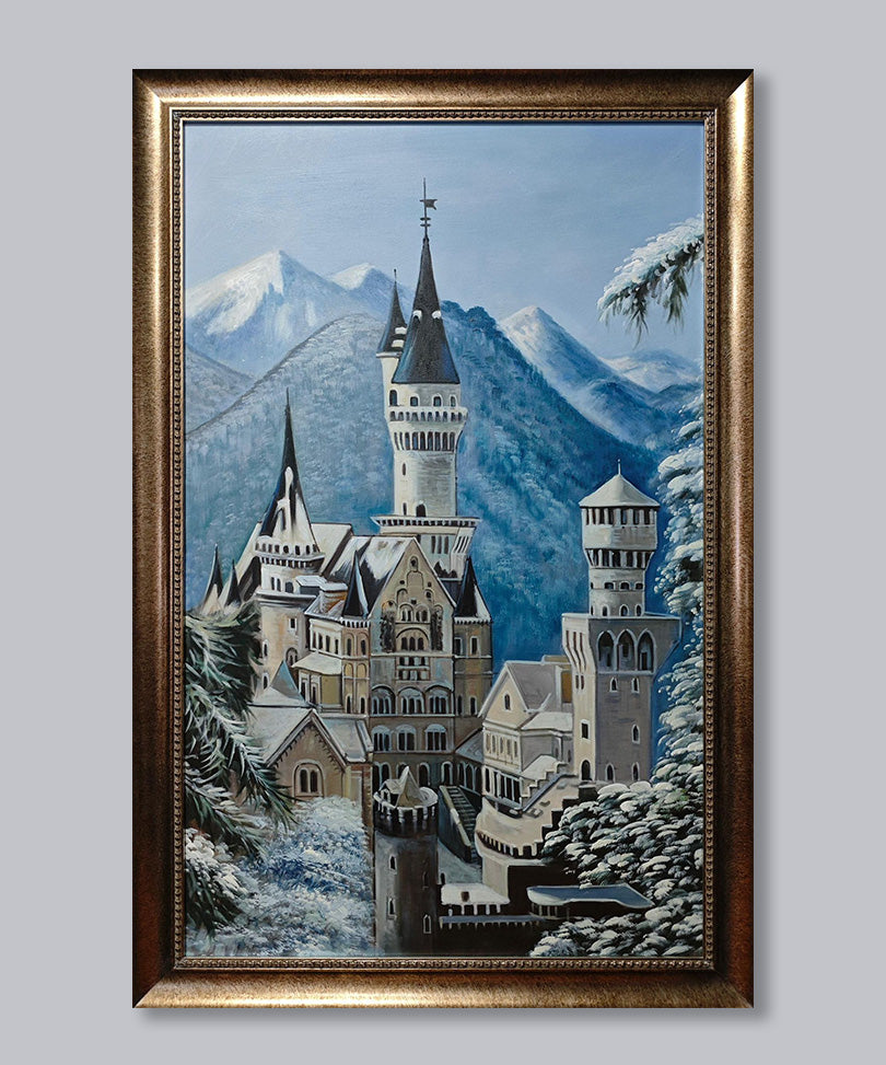 Hand-painted oil painting with wooden frame