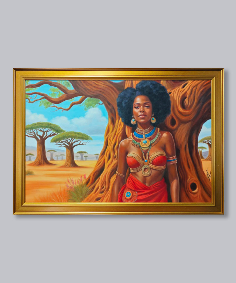 Hand-painted oil painting with wooden frame