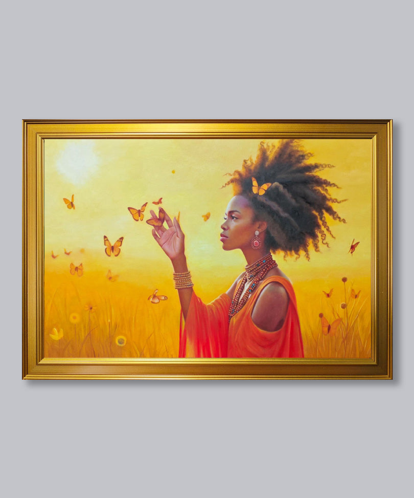 Hand-painted oil painting with wooden frame