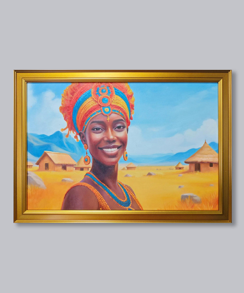 Hand-painted oil painting with wooden frame