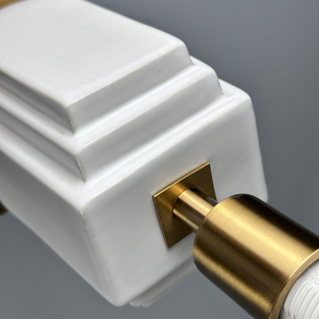 Table lamp with fabric shade and battery, gold