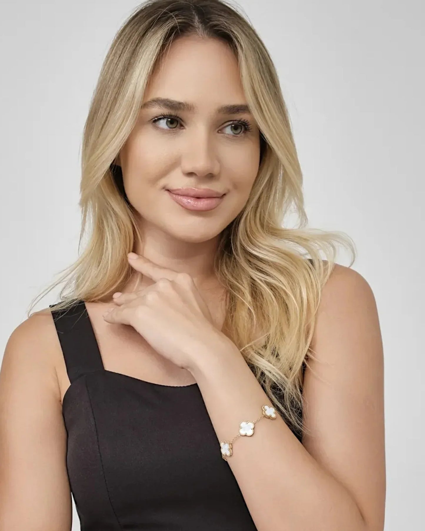 925er Sterlingsilber Armband "Clover" in Goldweiße Farbe - TOLLzWOOD