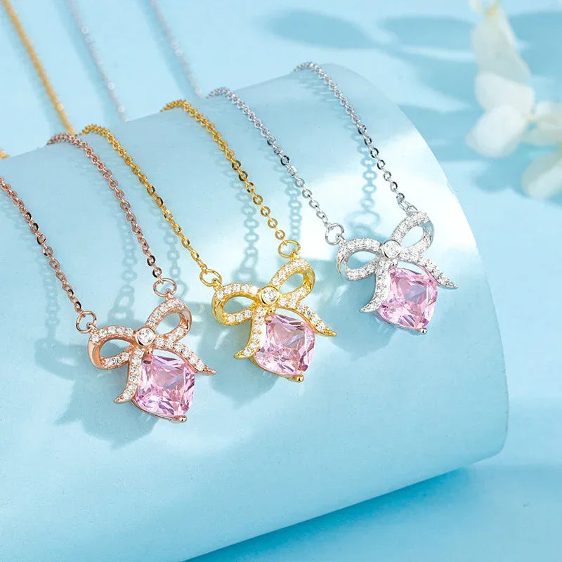 Halskette aus 925er Sterlingsilber mit einem großen rosa Zirkon - TOLLzWOOD