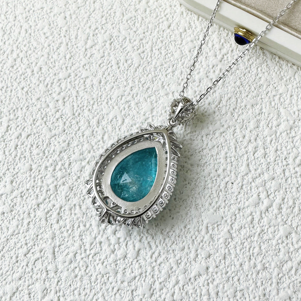 Necklace made of 925 sterling silver with blue cubic zirconia, teardrop shape