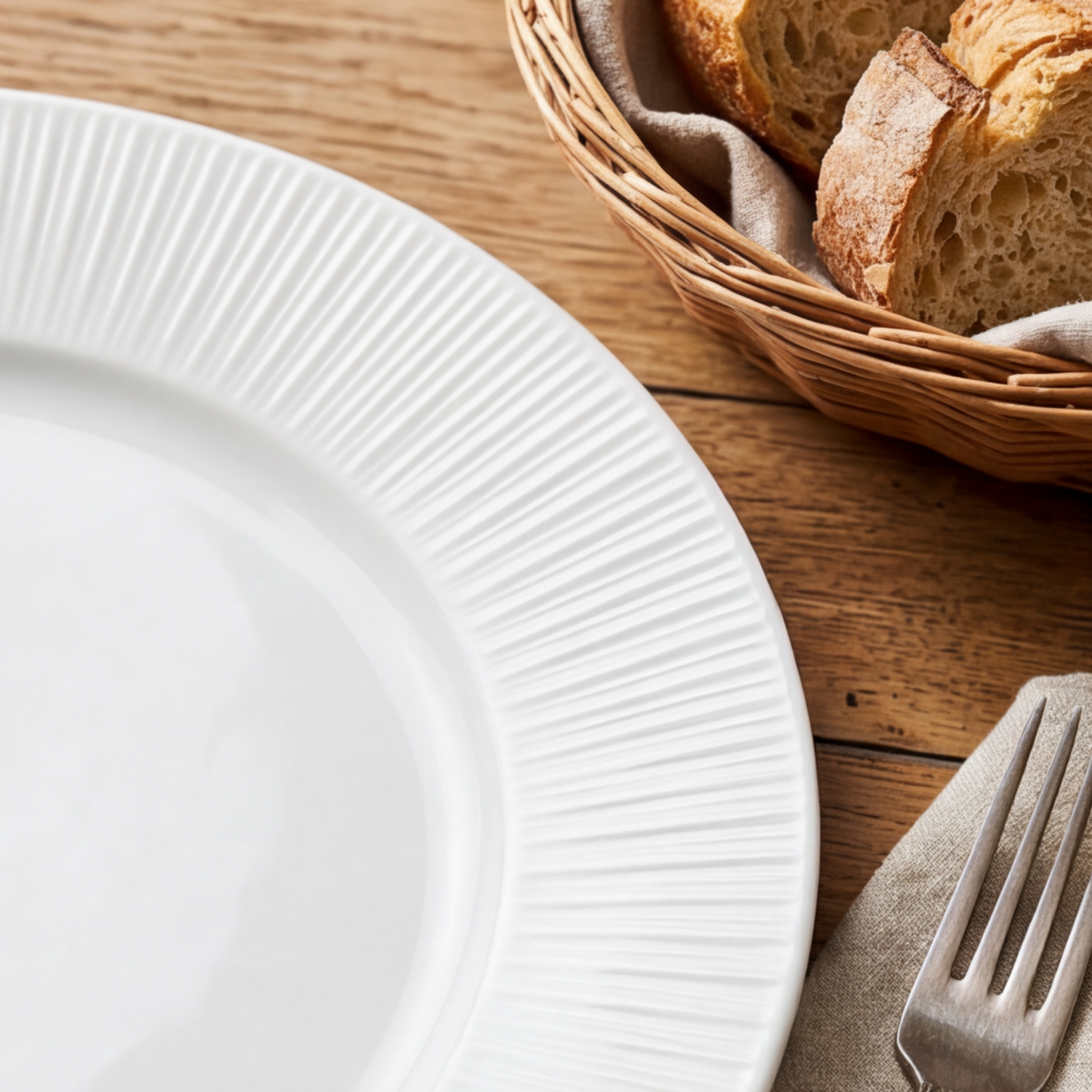 Porcelain plate "White" – with rim texture