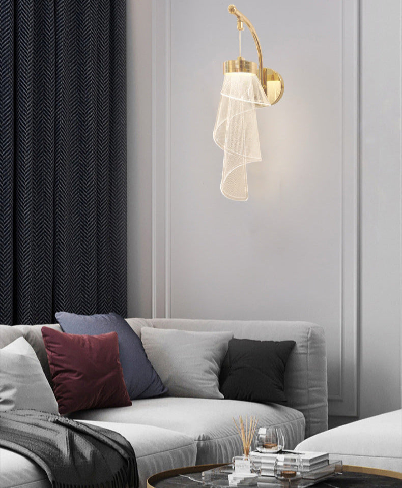 Wall lamp with glass cylinder, gold-colored