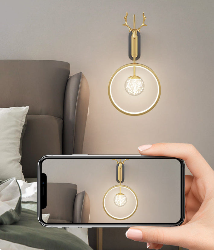 Round wall lamp with ring, gold-colored