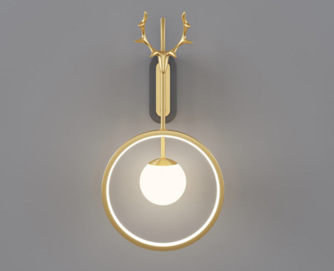 Round wall lamp with ring, gold-colored