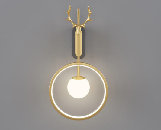 Round wall lamp with ring, gold-colored