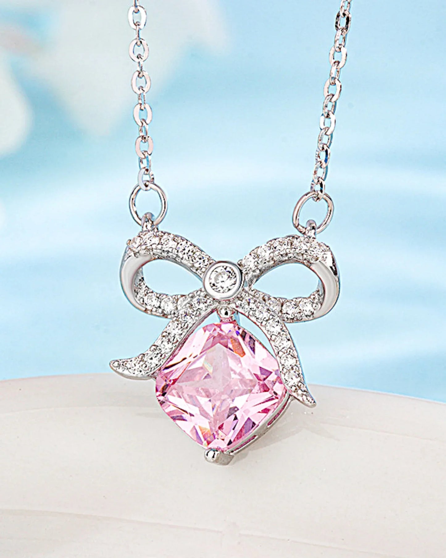 Halskette aus 925er Sterlingsilber mit einem großen rosa Zirkon - TOLLzWOOD