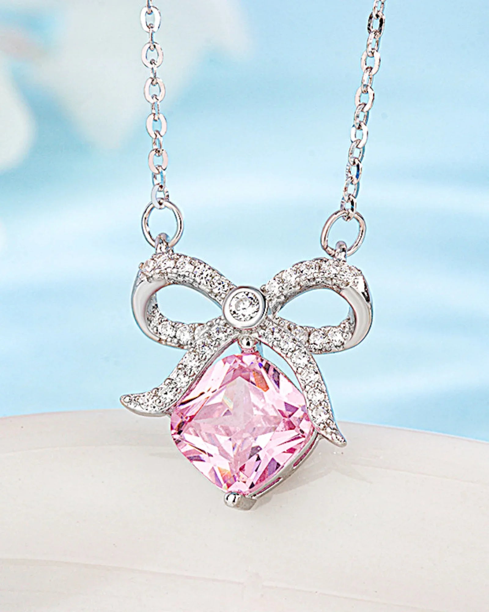 Halskette aus 925er Sterlingsilber mit einem großen rosa Zirkon - TOLLzWOOD