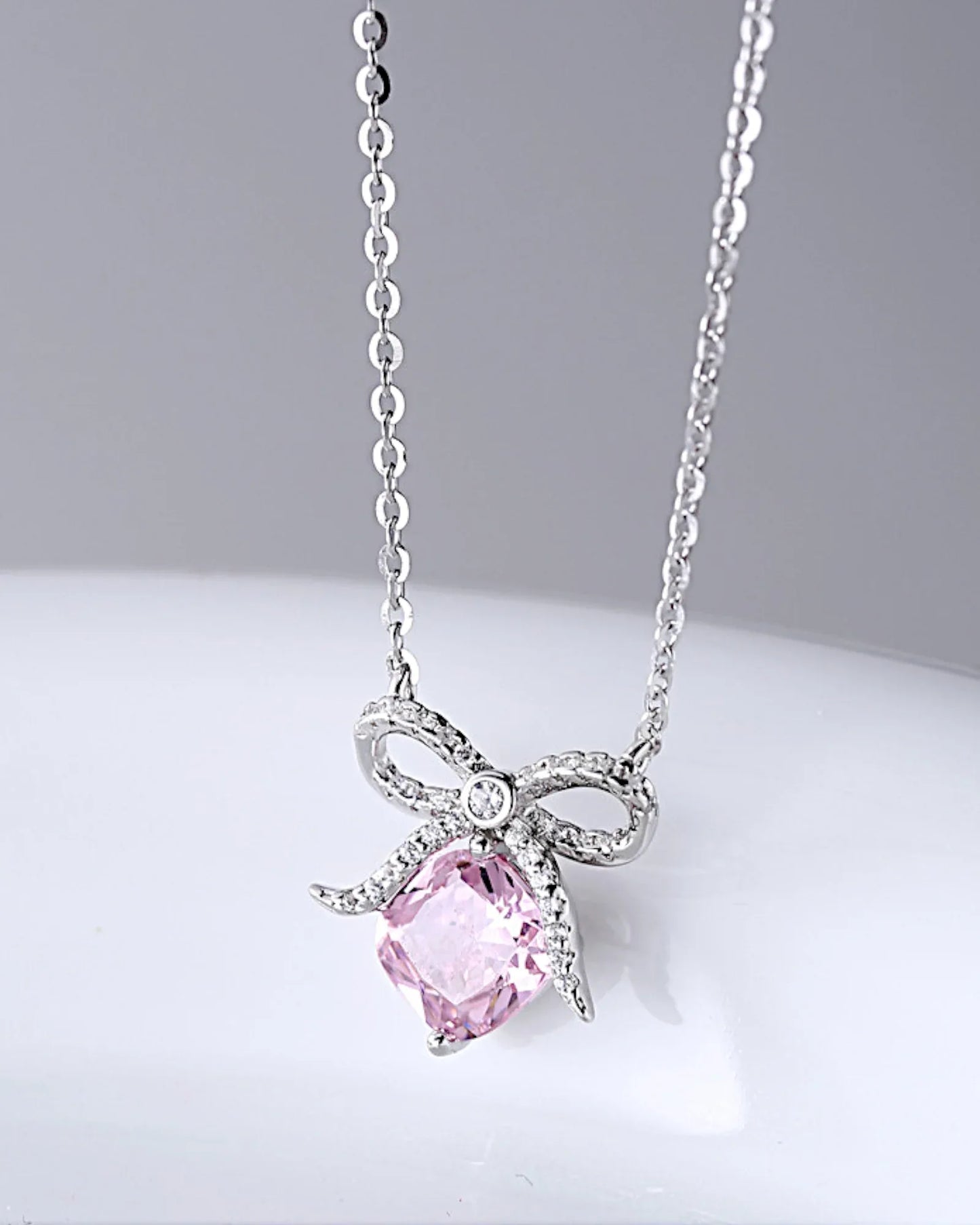 Halskette aus 925er Sterlingsilber mit einem großen rosa Zirkon - TOLLzWOOD