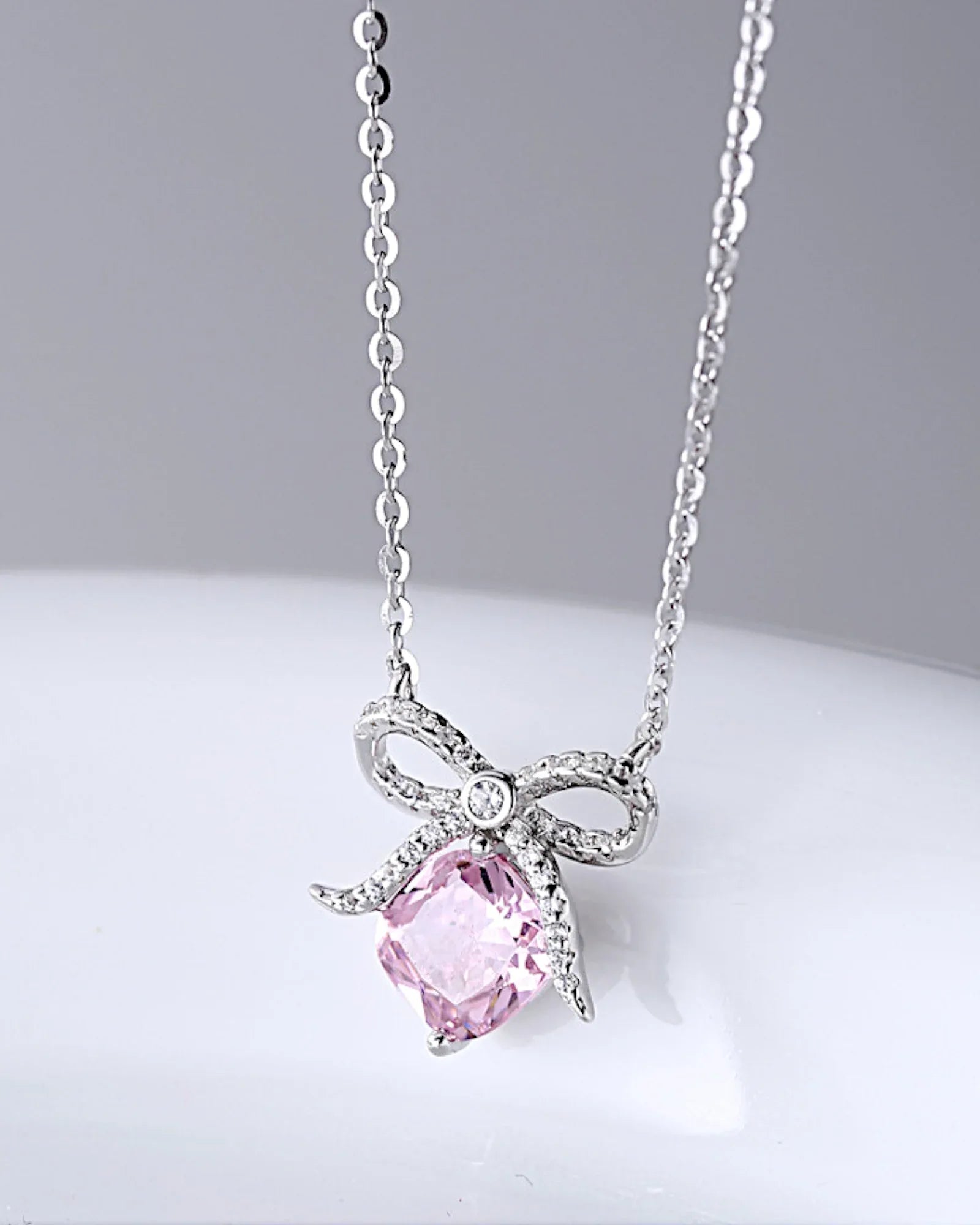 Halskette aus 925er Sterlingsilber mit einem großen rosa Zirkon - TOLLzWOOD