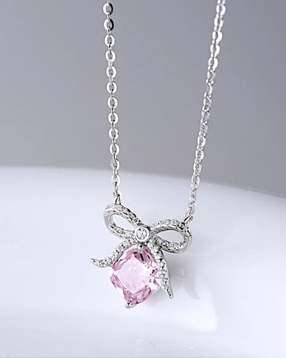 Halskette aus 925er Sterlingsilber mit einem großen rosa Zirkon - TOLLzWOOD