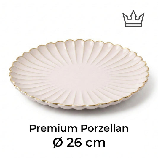 Premium Porzellan Speiseteller Ø26 cm – Elegantes Wellendesign mit edlem Goldrand