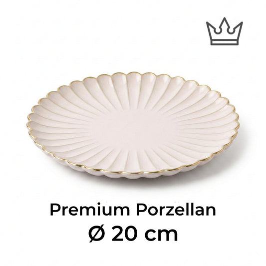 Premium Porzellan Speiseteller Ø20 cm – Elegantes Wellendesign mit edlem Goldrand