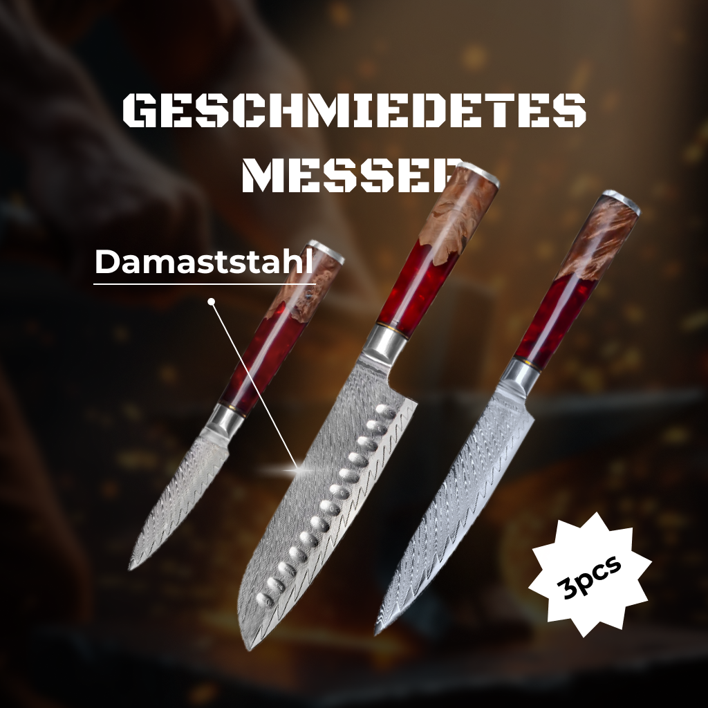 3-piece Santoku knife set made of 67-layer Damascus steel