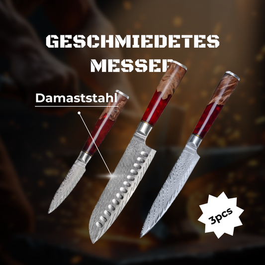 3-teiliges Santoku Messer-Set aus 67-lagigem Damaststahl