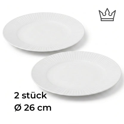 2er-Set Premium Porzellan Speiseteller Ø26 cm – Elegantes Rillendesign in edlem Weiß