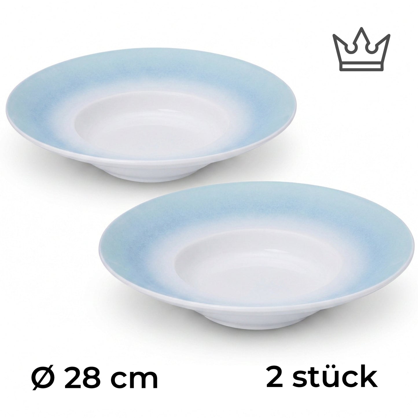 2er-Set Premium Porzellan Pastateller Ø28 cm – Elegantes Ombré-Design in Meeresblau