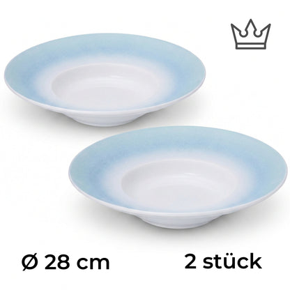 2er-Set Premium Porzellan Pastateller Ø28 cm – Elegantes Ombré-Design in Meeresblau