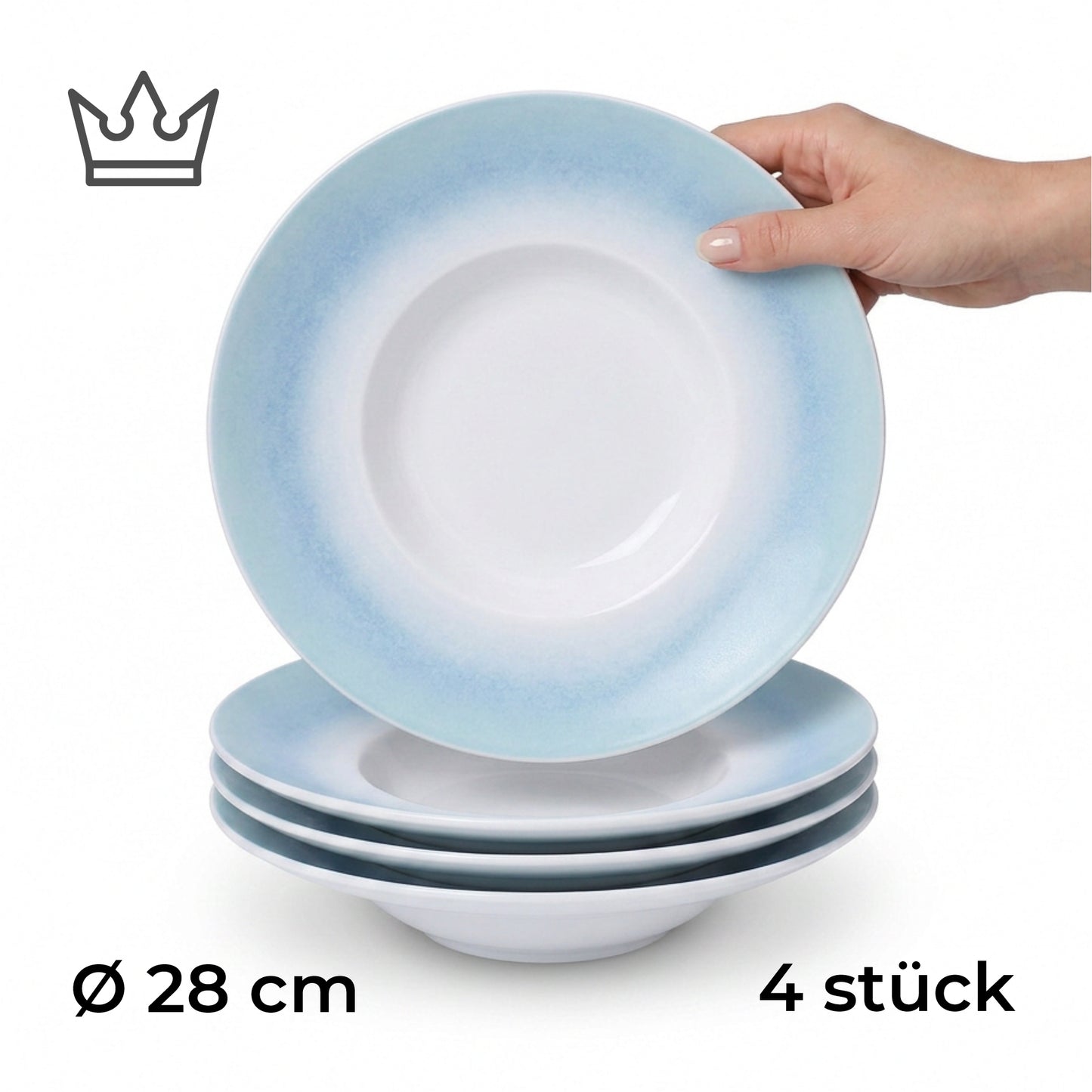 4er-Set Premium Porzellan Pastateller Ø28 cm – Elegantes Ombré-Design in Meeresblau