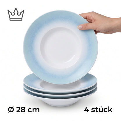 4er-Set Premium Porzellan Pastateller Ø28 cm – Elegantes Ombré-Design in Meeresblau