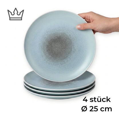 4er-Set Premium Porzellan Speiseteller Ø25 cm – Elegantes Ombré-Design in Meeresblau