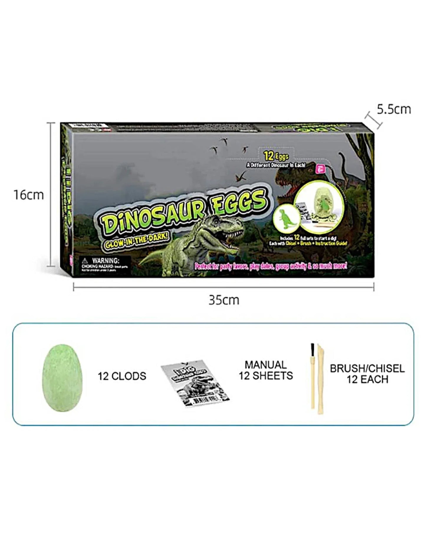 Plastic Glow Dino Egg Dig Kit, 12 Asst - TOLLzWOOD
