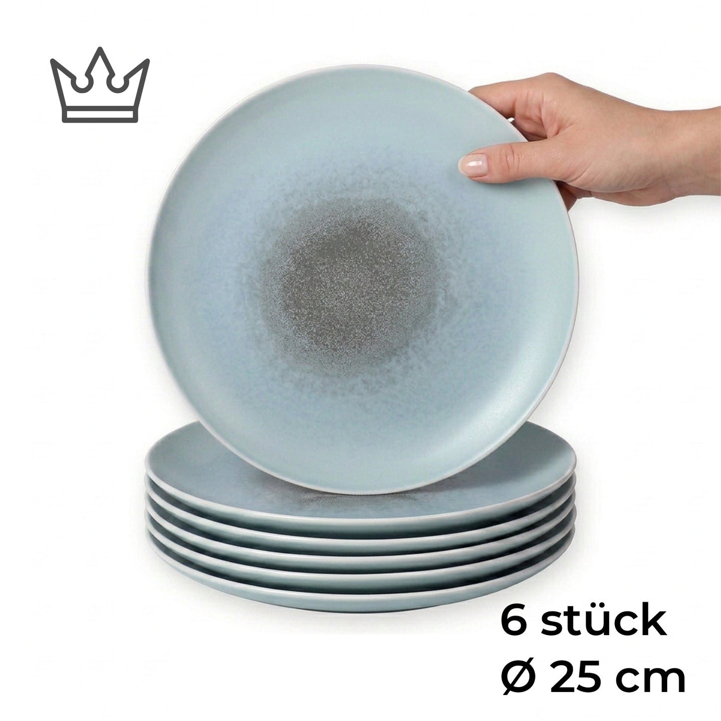 6er-Set Premium Porzellan Speiseteller Ø25 cm – Elegantes Ombré-Design in Meeresblau