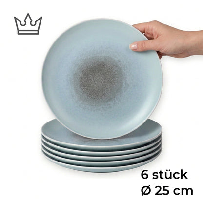 6er-Set Premium Porzellan Speiseteller Ø25 cm – Elegantes Ombré-Design in Meeresblau