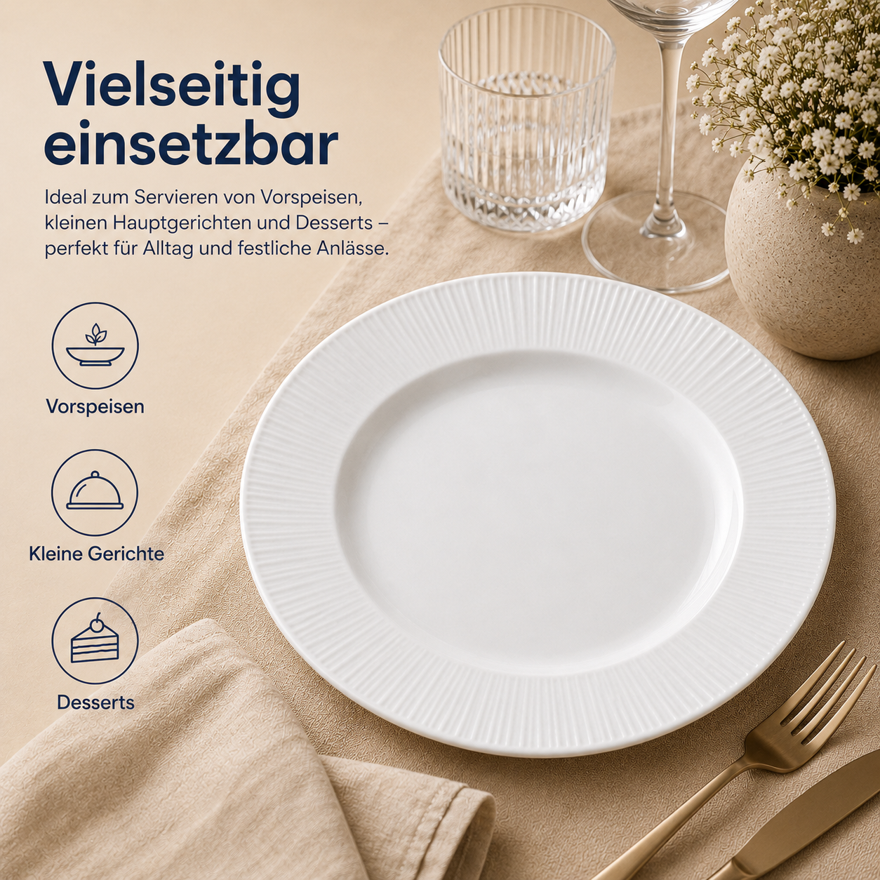 Porcelain plate "White" – with rim texture