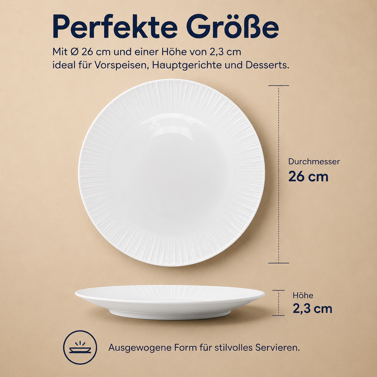Porcelain plate "White" – with rim texture