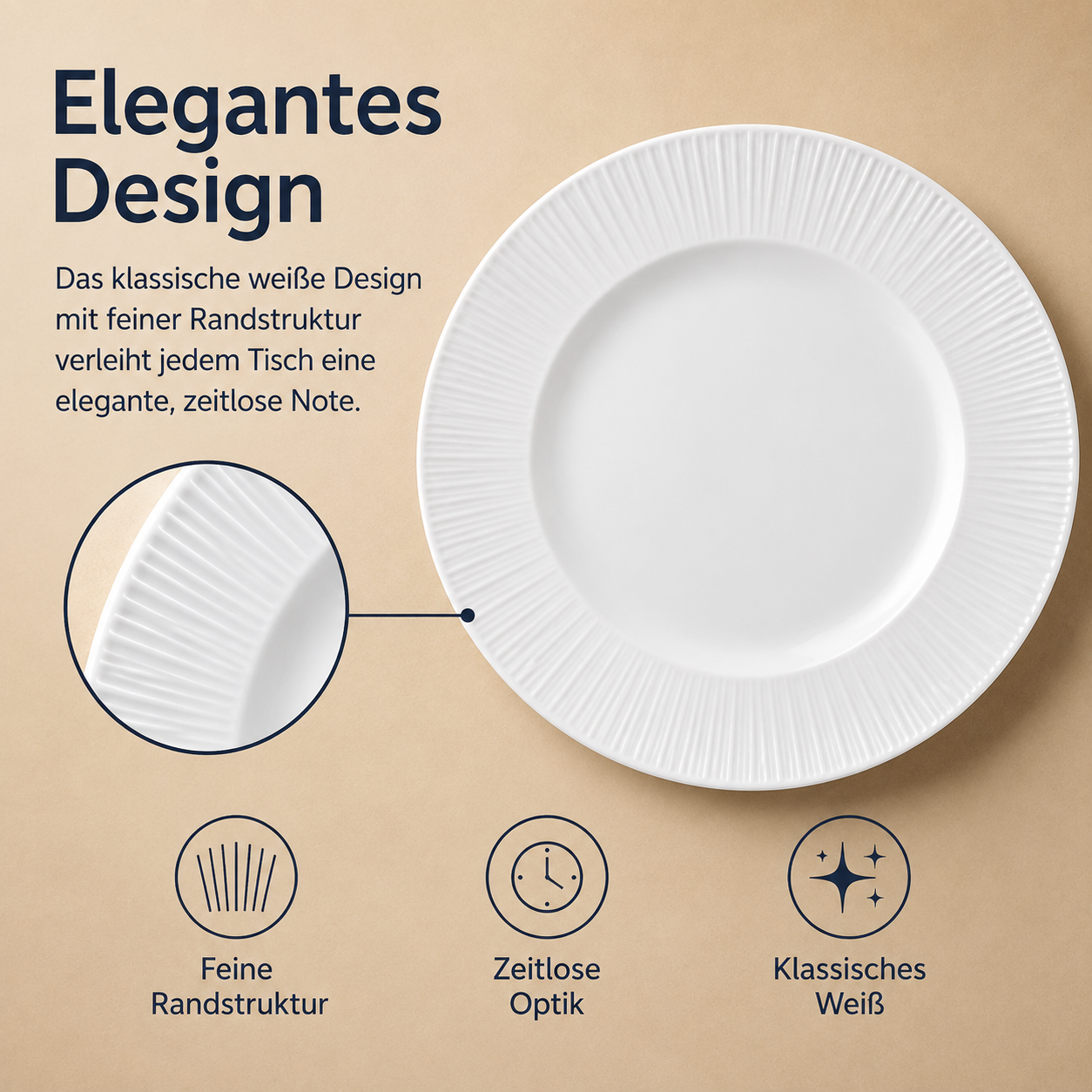 Porcelain plate "White" – with rim texture