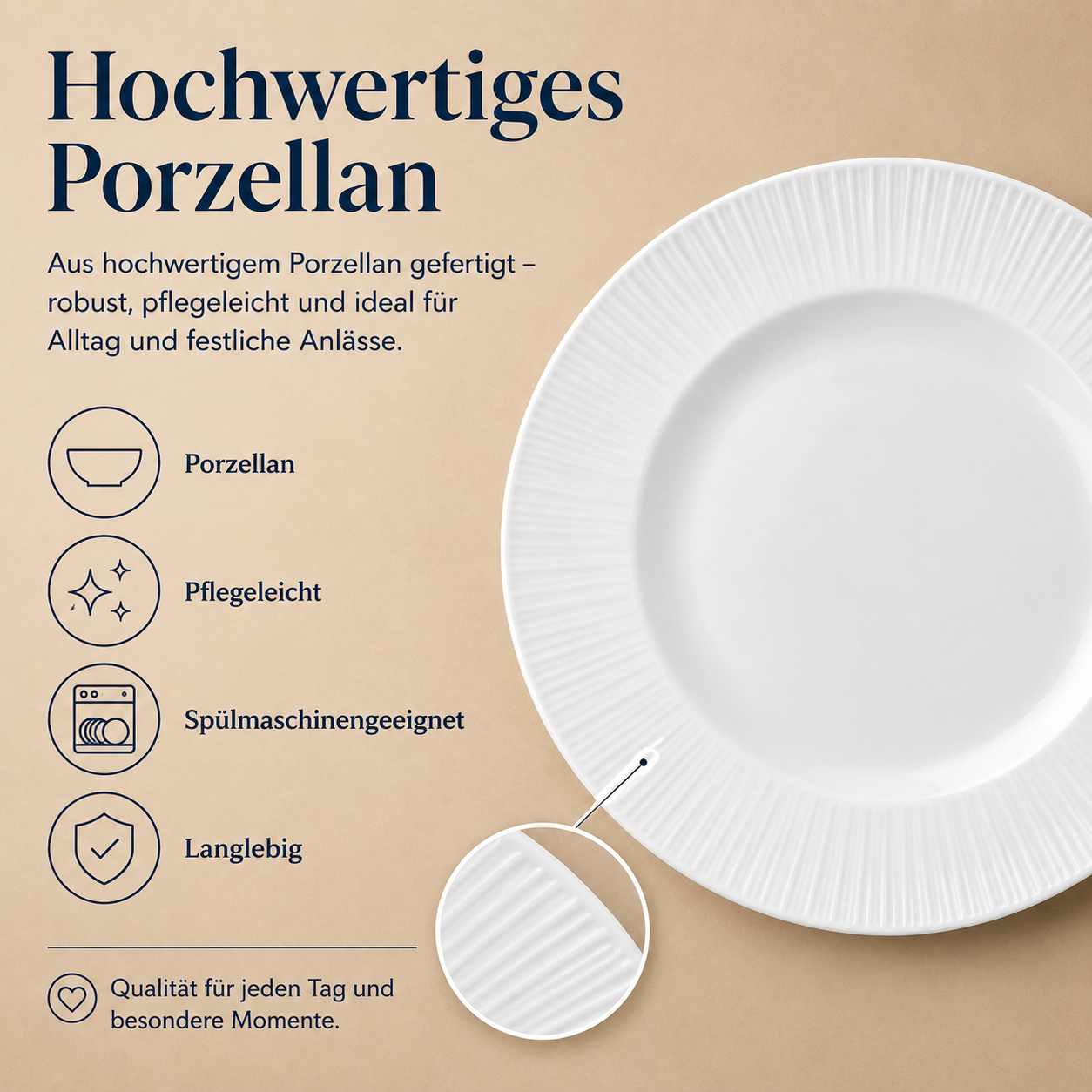 Porcelain plate "White" – with rim texture