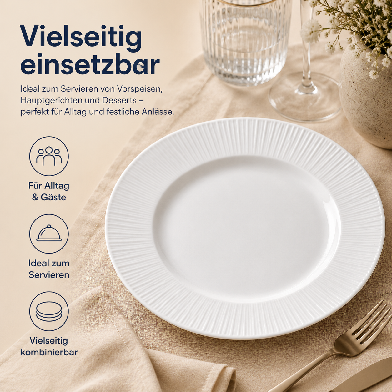 Porcelain plate "White" – with rim texture