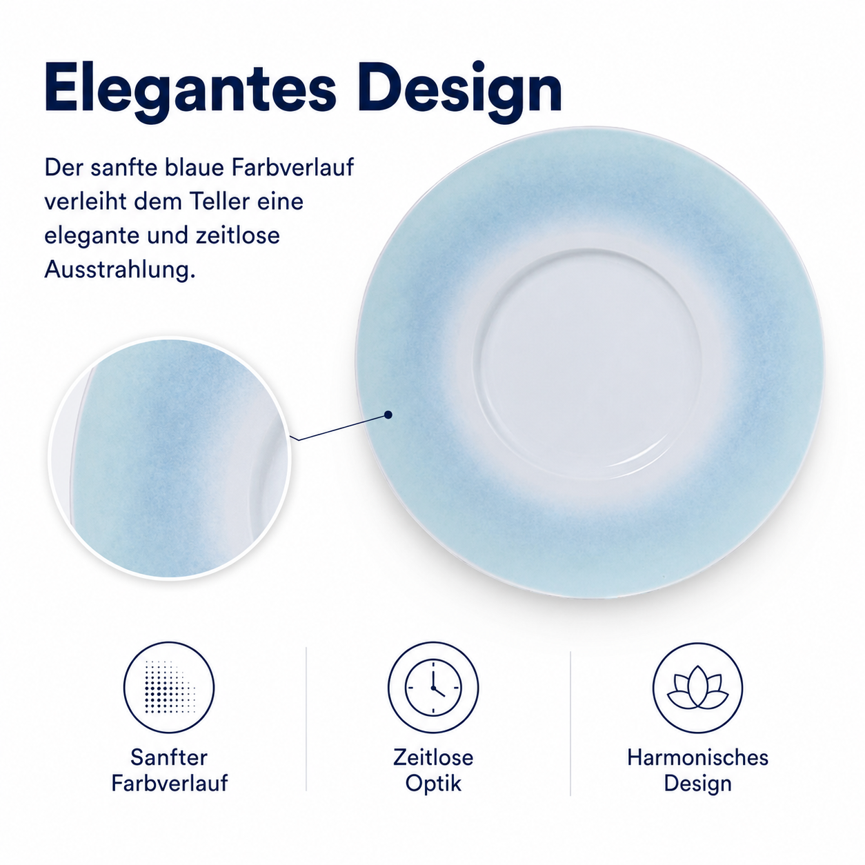 4er-Set Premium Porzellan Pastateller Ø28 cm – Elegantes Ombré-Design in Meeresblau