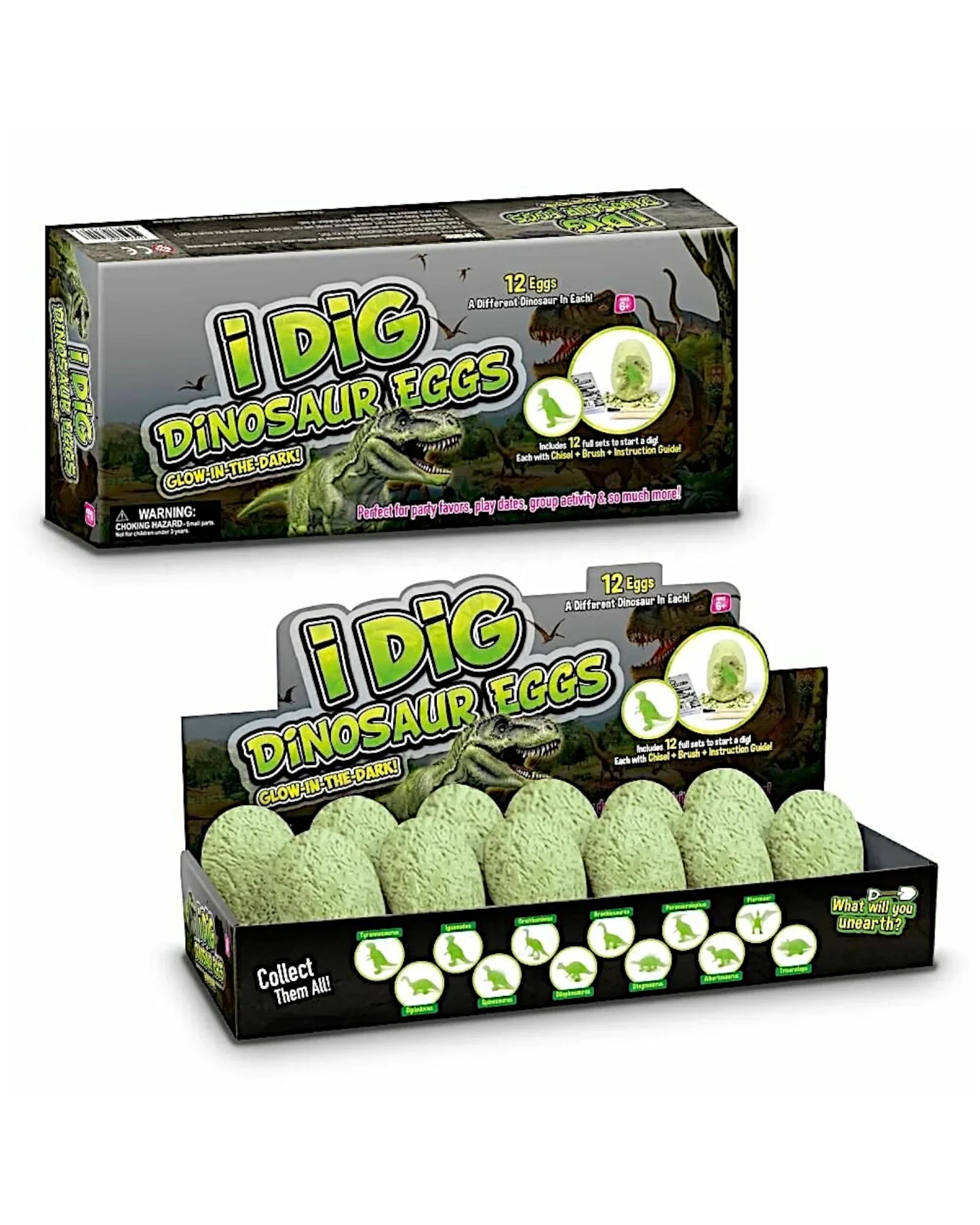 Plastic Glow Dino Egg Dig Kit, 12 Asst - TOLLzWOOD