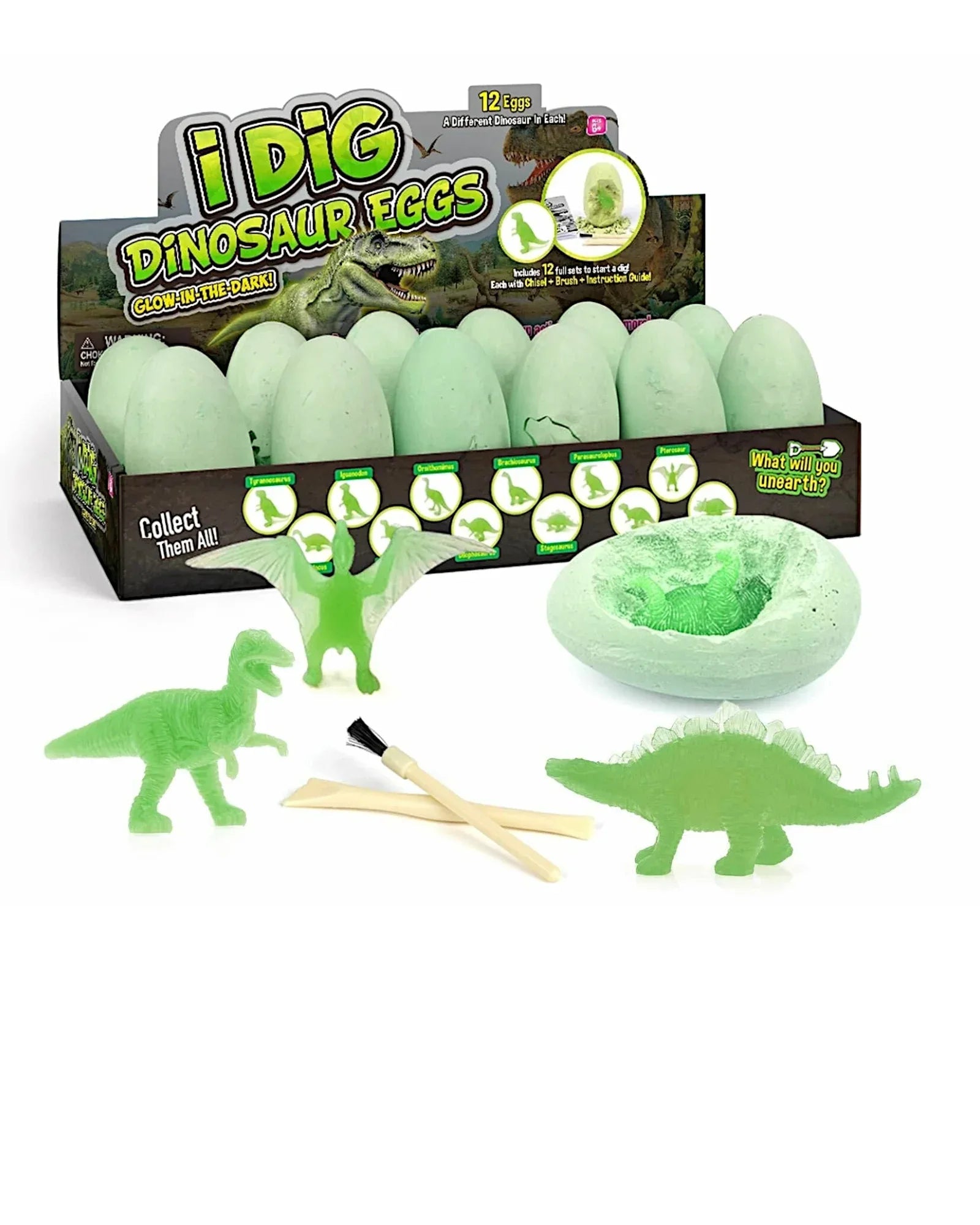 Plastic Glow Dino Egg Dig Kit, 12 Asst - TOLLzWOOD