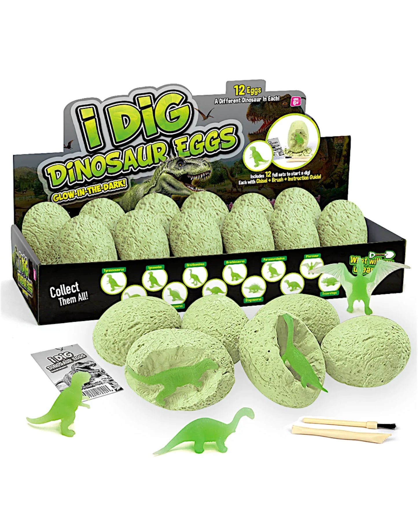 Plastic Glow Dino Egg Dig Kit, 12 Asst - TOLLzWOOD