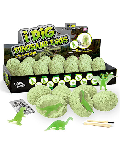 Plastic Glow Dino Egg Dig Kit, 12 Asst - TOLLzWOOD