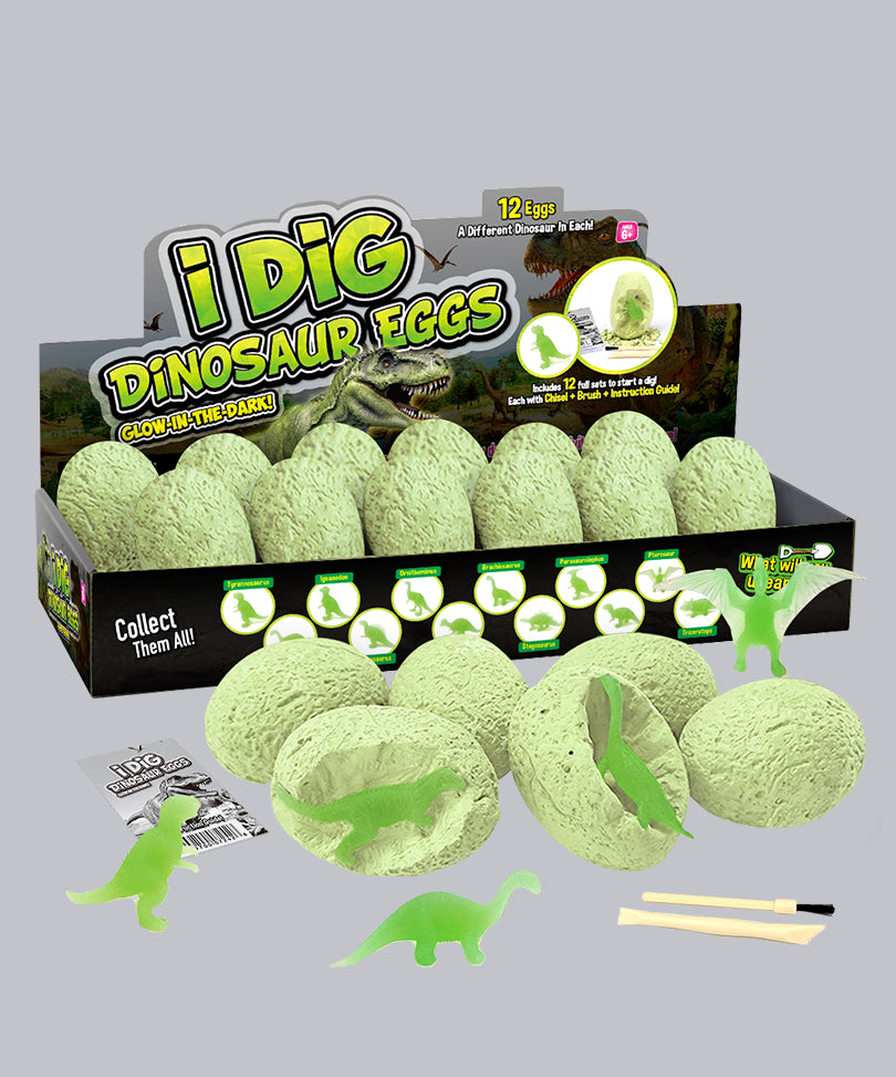 Glow-in-the-dark dinosaur egg excavation kit, 12 pieces 