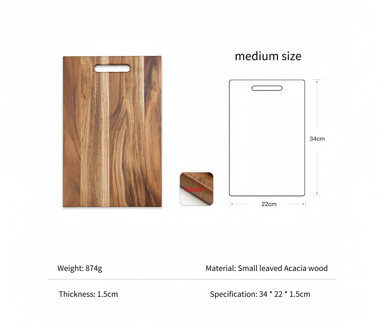 Cutting board set made of winter acacia