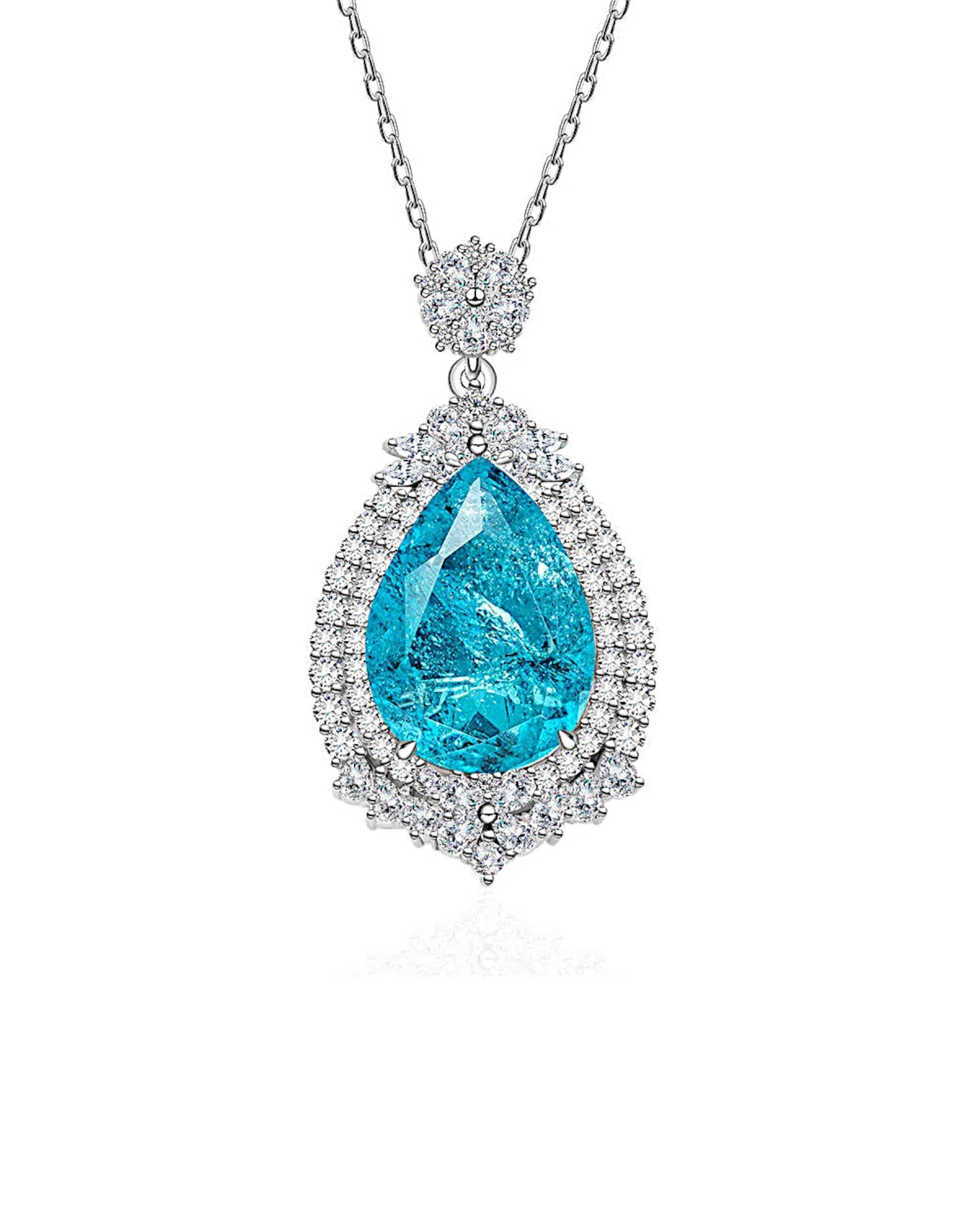 Halskette aus 925er Silber mit blauem Zirkonia, Tropfenform - TOLLzWOOD