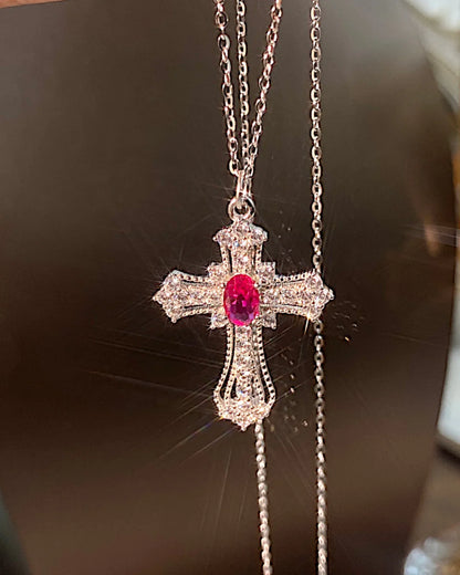 Kreuzkette aus 925er Sterlingsilber mit violettem Zirkonia - TOLLzWOOD
