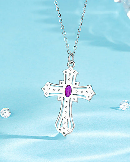 Kreuzkette aus 925er Sterlingsilber mit violettem Zirkonia - TOLLzWOOD